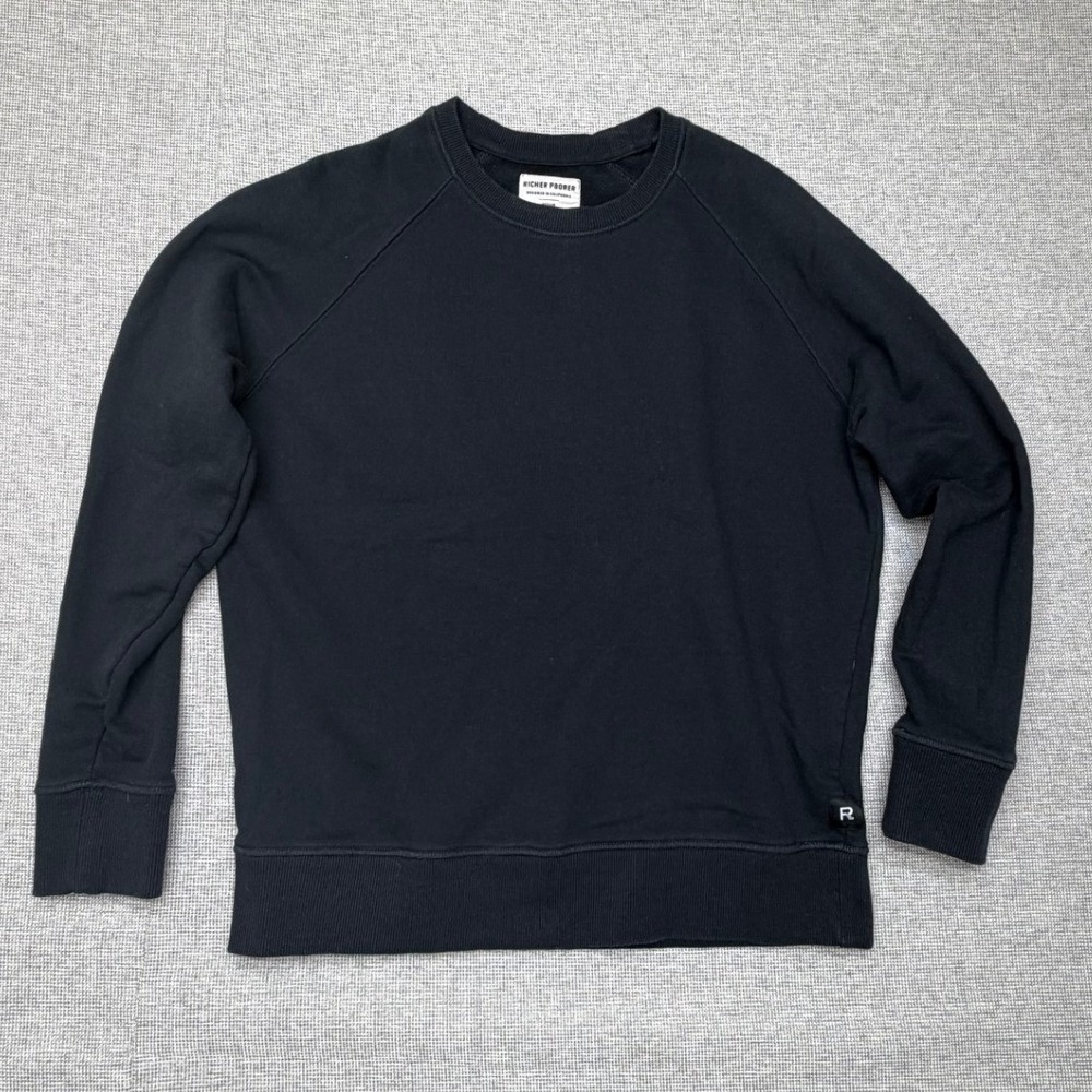 Richer Poorer Mens Fleece Raglan Crewneck Sweatshirt Black Medium